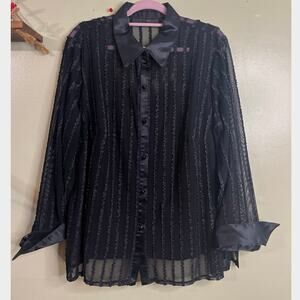 JS boutique sheer textured stripes satin collar flare cuff blouse,size 20